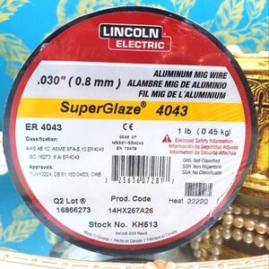 Lincoln Electric Aluminum Mig Wire SuperGlaze 4043 1 lb - .8mm .030" Jewelry NEW